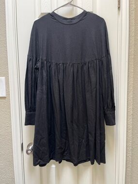 TOWN CLOTHES Salima Black Long Sleeve Babydoll Tunic Dress - small - raw silk